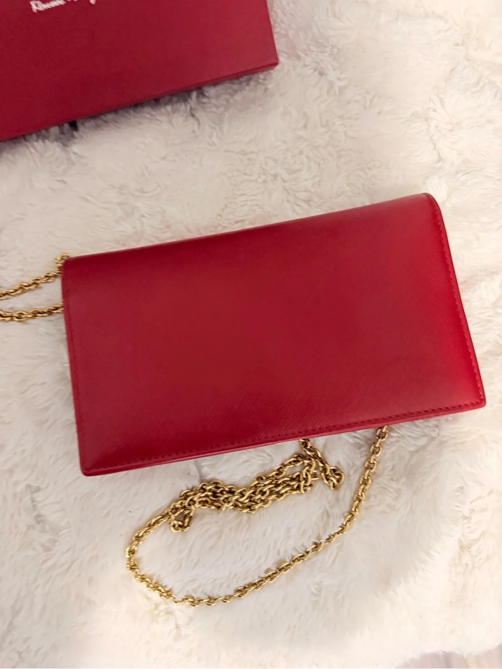 Salvatore Ferragamo Red Leather Vara Bow Chain Crossbody